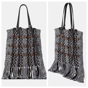 ZARA BRAIDED TOTE Bag With Wooden Beads
